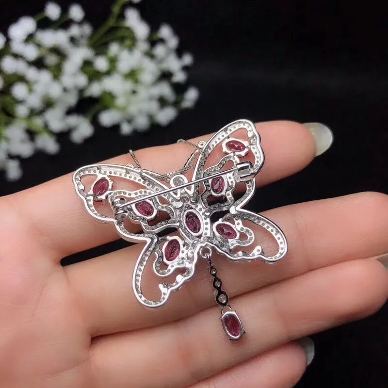 Women Natural Garnet Gemstone Pendant Necklace Women 925 Sterling Silver Anniversary Butterfly Necklace Pendant FN271